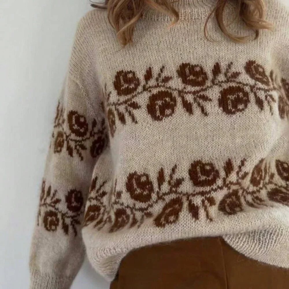 Khaki Casual Women's Thorn Rose French Turtleneck Sweater